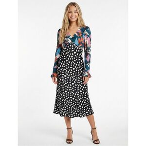 Little Mistress Jocelyn Midi Dress 8 NWT Long Sleeve Multi Print Floral Wedding